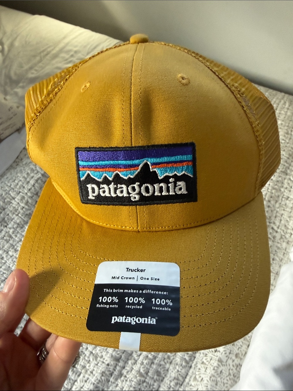Patagonia Mustard Yellow Trucker Cap with Multicolor Logo